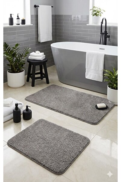 EUROBANO Shaggy Bohemian Machine Washable Latex Non-Slip Base 2-Piece Bath Ma...