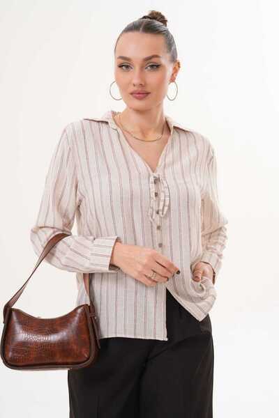 soi fashion Linen Shirt with Front Buttons and Lace-Up Detail