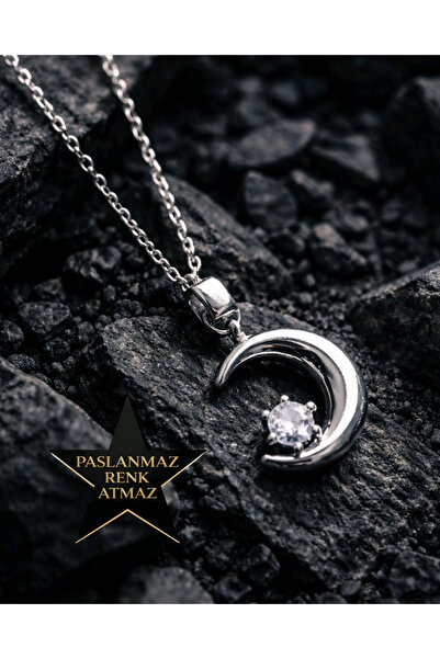 stainless steell 316 L Silver Moon Star Stainless Steel Women's Necklace