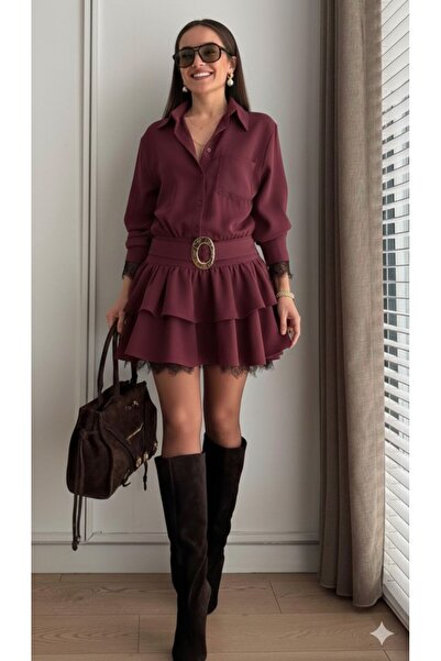 MAXORA SHOP Long sleeve dress with buckle at the waist