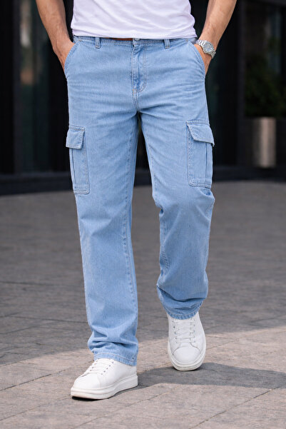 comstar Muški trend Široke nogavice ležerne kargo pantalone B.Blue širokih kroja