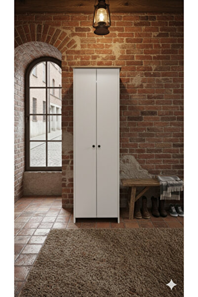 KZY Mobilya Şapkalı 8 Raflı Portmanto&Ayakkabılık Meşe-Beyaz