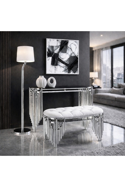 LORENCONCEPT GÜMÜŞ DRESUAR PUFLU TAKIM ULTRA LAK KAPLAMA