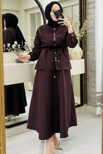 Safgiyim44 Sezen Skirt Suit Burgundy