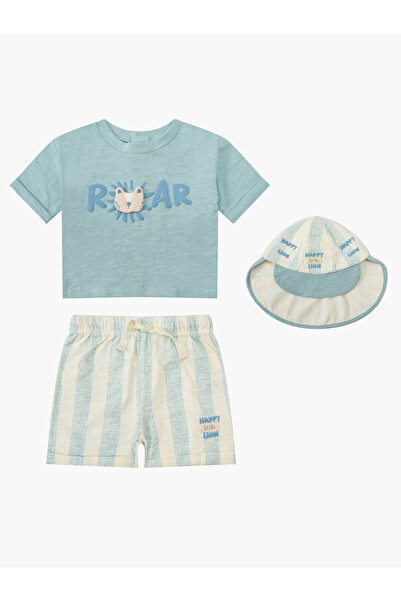 Infancie By Styli 3-Piece Roar Print T-Shirt, Shorts and Hat Set