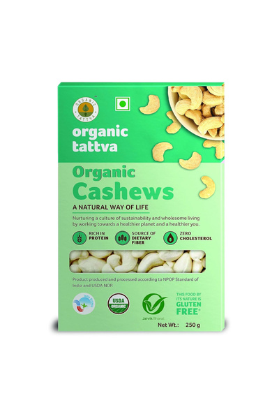 Organic Tattva Organic Raw Whole Cashew Nut Kernels Premium Selection (250g)