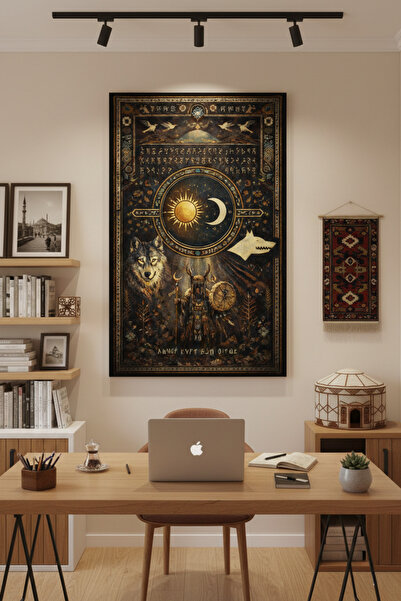 Vagonik Türk Kültürü Göktürk Kurt Şaman Duvar Örtüsü Halısı