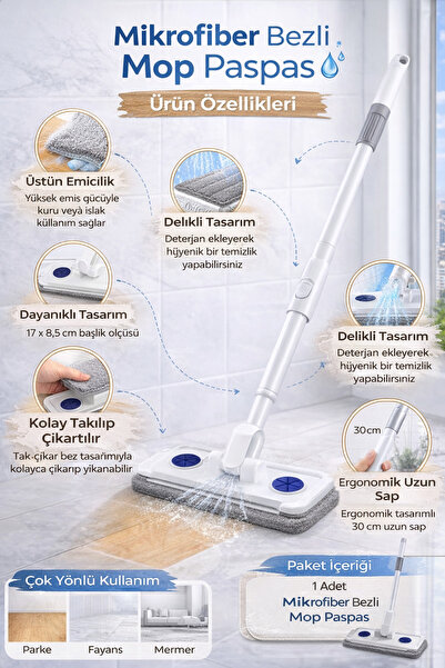Arma House Mikrofiber Bezli Mop Paspas Islak & Kuru Kullanım Cam Parke Fayans...