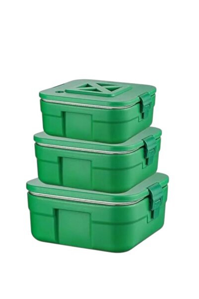 WDA Insulated Food Container Set, 3-Piece Stackable Food Warmers, Green