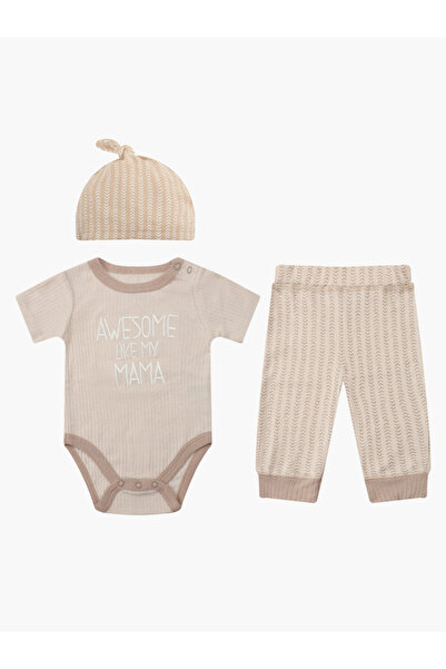 Mother's Choice By Styli 3-Piece Baby Outfit Ribbed Bodysuit, Pants and Hat Set