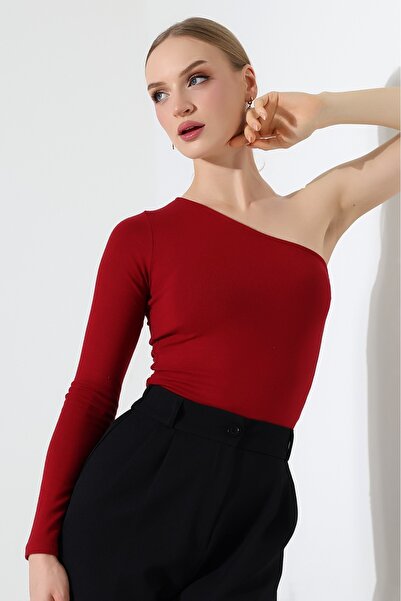 DİVİSTA Women's Red One-Shoulder Long Sleeve Women's Blouse