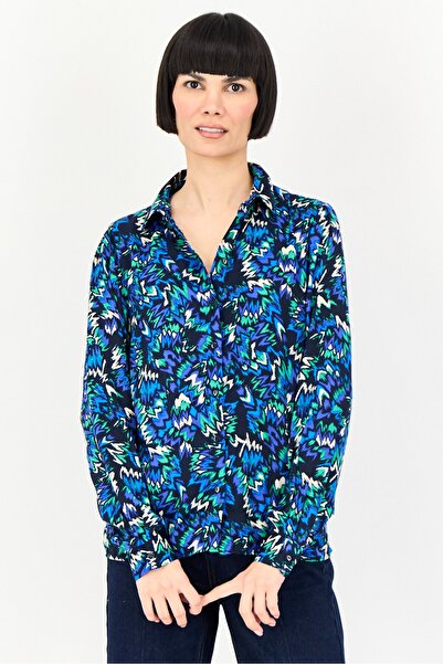 PROMOD Women Spread Collar Allover Print Long Sleeve Shirt, Multicolor