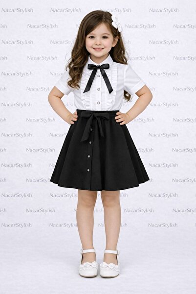 Nacar Kız Çocuk 23 Nisan 29 Ekim Fırfır Dantel Detaylı Gömlek&Double Kumaş Dü...