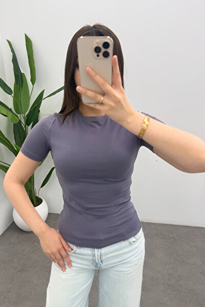 Ladima Women's Anthracite Crew Neck Short Sleeve Blouse