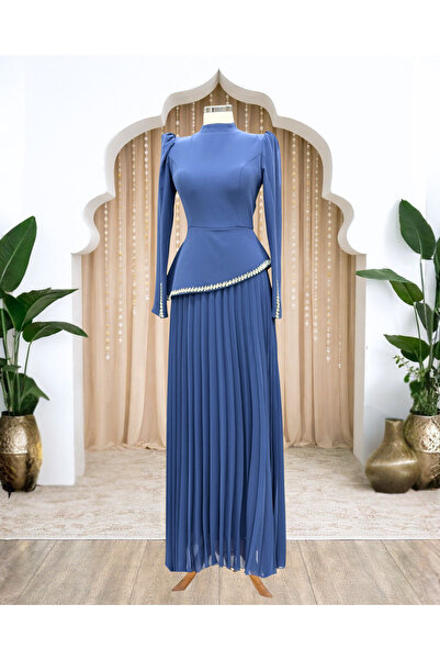 Amine Hüma Efsun Abiye Elbise İndigo