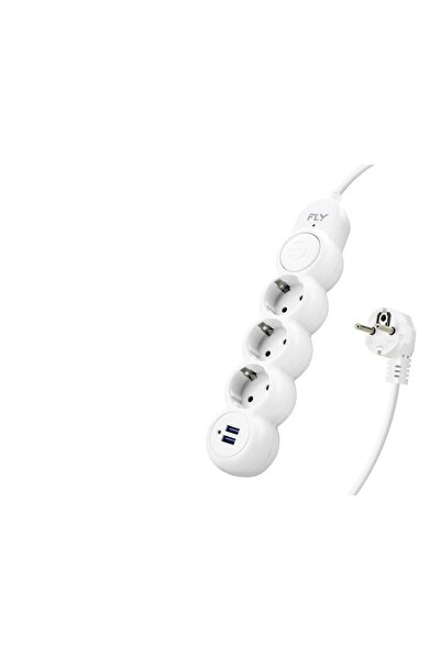 PERİBOİA كابل تمديد محمي من التيار الحراري 3 مقابس + 2X USB 2.1A مع مفتاح تشغ...
