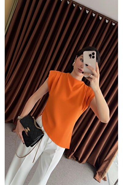 Butik Beyza Asymmetrical Cut Blouse with Padded Shoulders