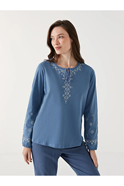 LC Waikiki Lcw Grace Indigo Tie Collar Patterned Women's Blouse