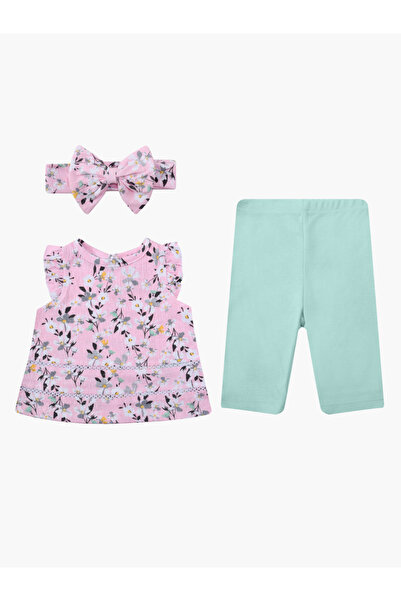 Luna & Lily By Styli طقم من ثلاث قطع: بلوزة مكشكشة، شورت، وعصابة رأس مزينة بف...
