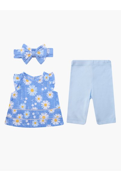 Luna & Lily By Styli طقم من ثلاث قطع: بلوزة مكشكشة، شورت، وعصابة رأس مزينة بف...
