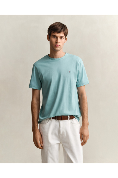 Gant Erkek Mavi Bisiklet Yaka Regular Fit Logolu T-Shirt