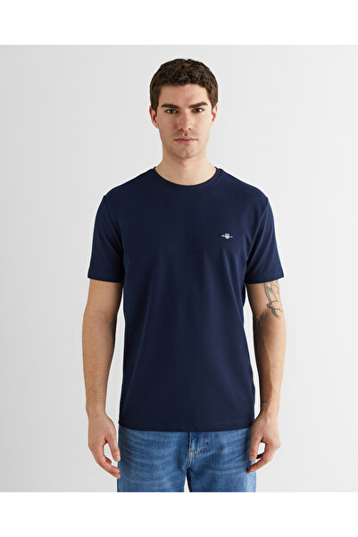 Gant Erkek Lacivert Bisiklet Yaka Regular Fit Logolu T-Shirt