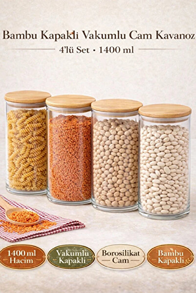 Berdina Home 4-Piece Legume Storage Container Set with Bamboo Lid, Glass Jar,...
