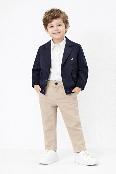 Nehad Bebe Boy's Stylish Combination: Navy Blue Jacket and Beige Pants with S...