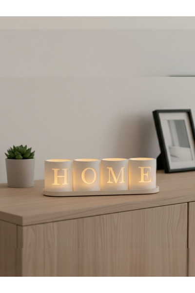Home Yazısı 4 Adet Tealight Dekoratif Masa Üstü Lamba (Led mumlar dahil)