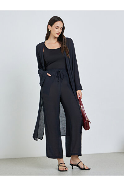 Take Two By Styli Women's Solid Open Front Midi Kimono With Drawstring Waist ...