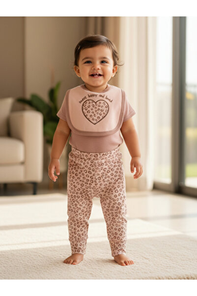 Mother's Choice By Styli 3-Piece Heart Graphic Bodysuit, Leopard Pants and Bi...