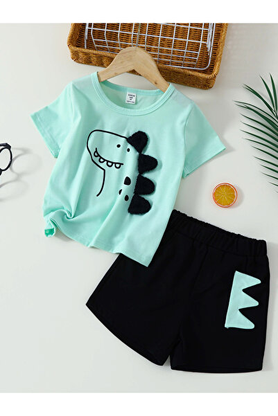 Take Two By Styli Boys Dinosaur Graphic T-Shirt and Shorts Pyjama Set