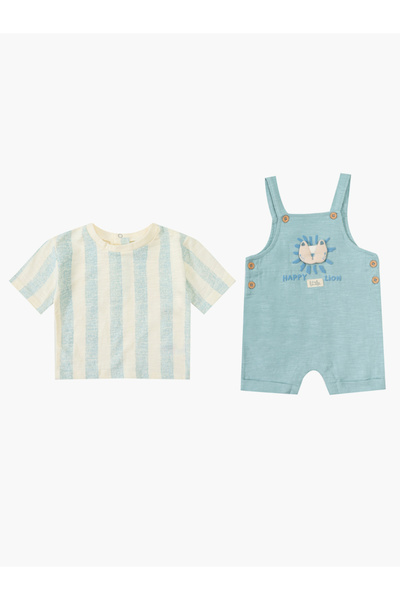 Infancie By Styli Baby Striped T-Shirt and Dungaree Set