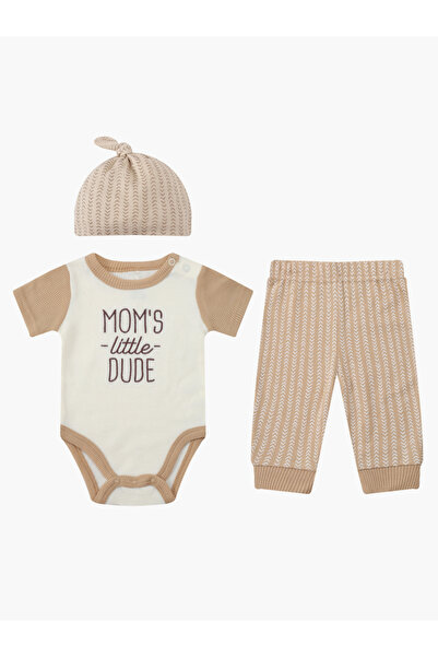 Mother's Choice By Styli 3-Piece Baby Outfit Ribbed Bodysuit, Pants and Hat Set