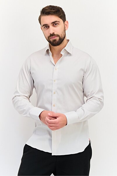 Thomas Pink Men Regular Fit Solid Long Sleeves Dress Shirt, Beige