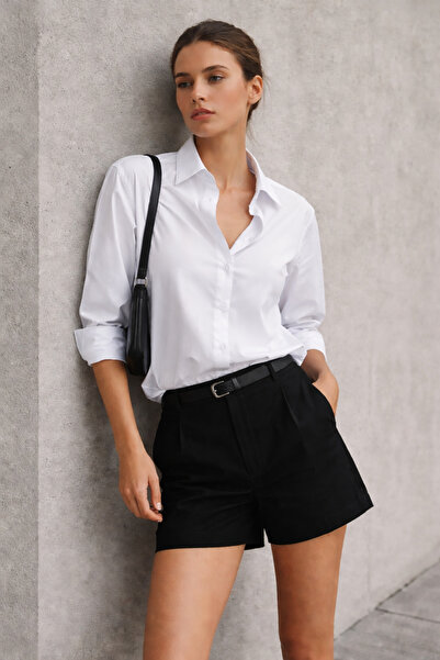 Polo State Women's Oversize Long Sleeve 100% Cotton Woven White Shirt