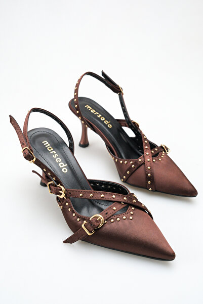 MARSEDO Women's Stiletto Pointed Toe Open Back Studded Detailed Heeled Shoes ...