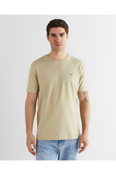 Gant Erkek Bej Bisiklet Yaka Regular Fit Logolu T-Shirt
