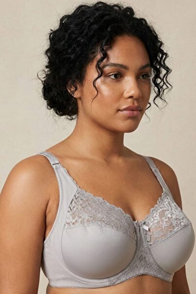 enmodaiçgiyim Gray Women's Plus Size Gathering Bra - Wire-Free, Non-Sponge, L...