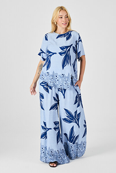 Trend Alaçatı Stili Дамска блуза с голям размер с леденосин мотив на листа и ...