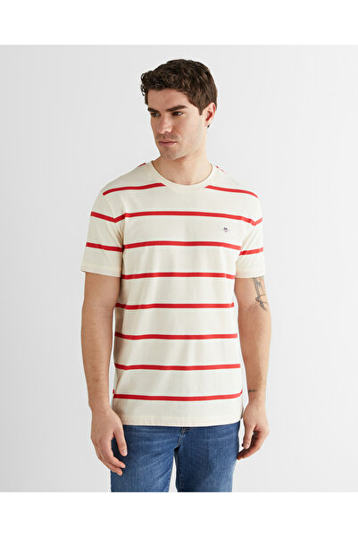 Gant Erkek Krem Renk Bloklu Kısa Kollu Logolu T-Shirt