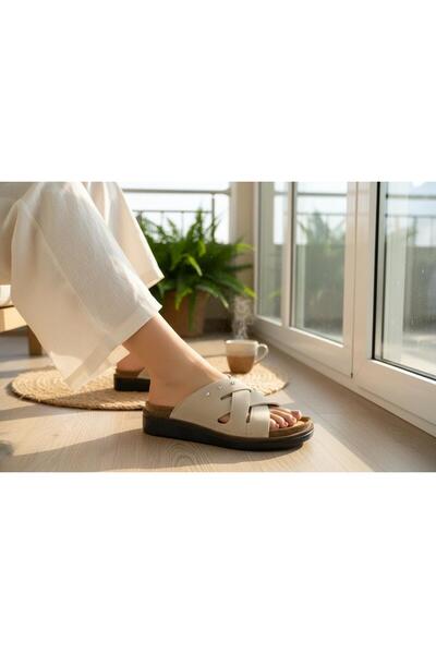 mersin md tekstil Women's Double-Soled Orthopedic Slippers with Inner Padding