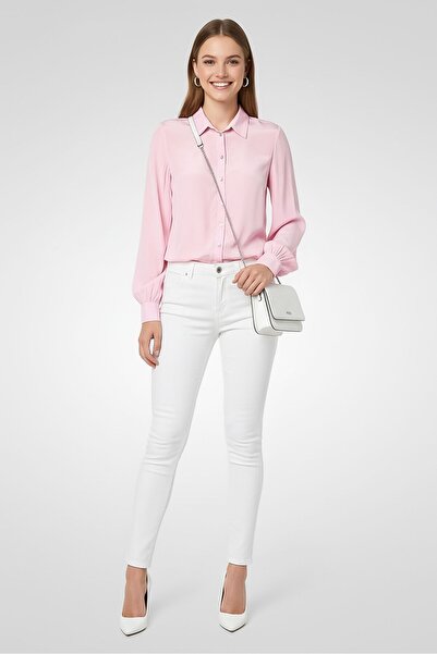 Karl Lagerfeld Women Spread Collar Long Sleeves Plain Shirt, Pink