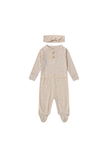 Infancie By Styli 3-Piece Ribbed Bodysuit, Footed Pants and Headband Set