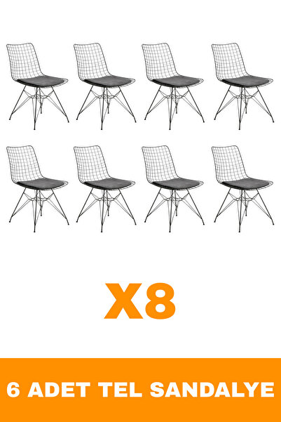 Lunera Mobilya 8 Adet Modernismo Tel Sandalye İç Mekan,Balkon,Yemek Masası Sa...