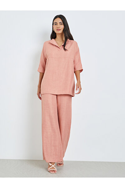 Styli Peach Oversized Top and Wide Leg Pants Co-Ords