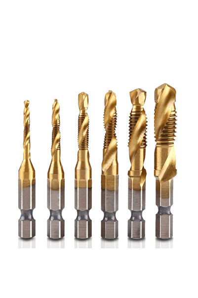 zola Set of 6 drill bits M3–M10, 1/4" shank, HSS, for drilling and threading,...