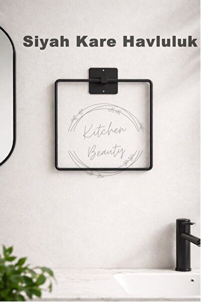Kitchen Beauty Kare Siyah Havluluk Yapışkanlı Mutfak Banyo Havlu Askılık