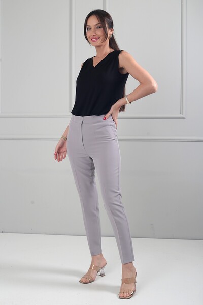 By Saygı Women's Crepe Trousers with Elastic Back and Wide Size Range