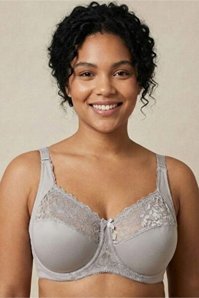 enmodaiçgiyim Gray Women's Plus Size Gathering Bra - Wire-Free, Non-Sponge, L...